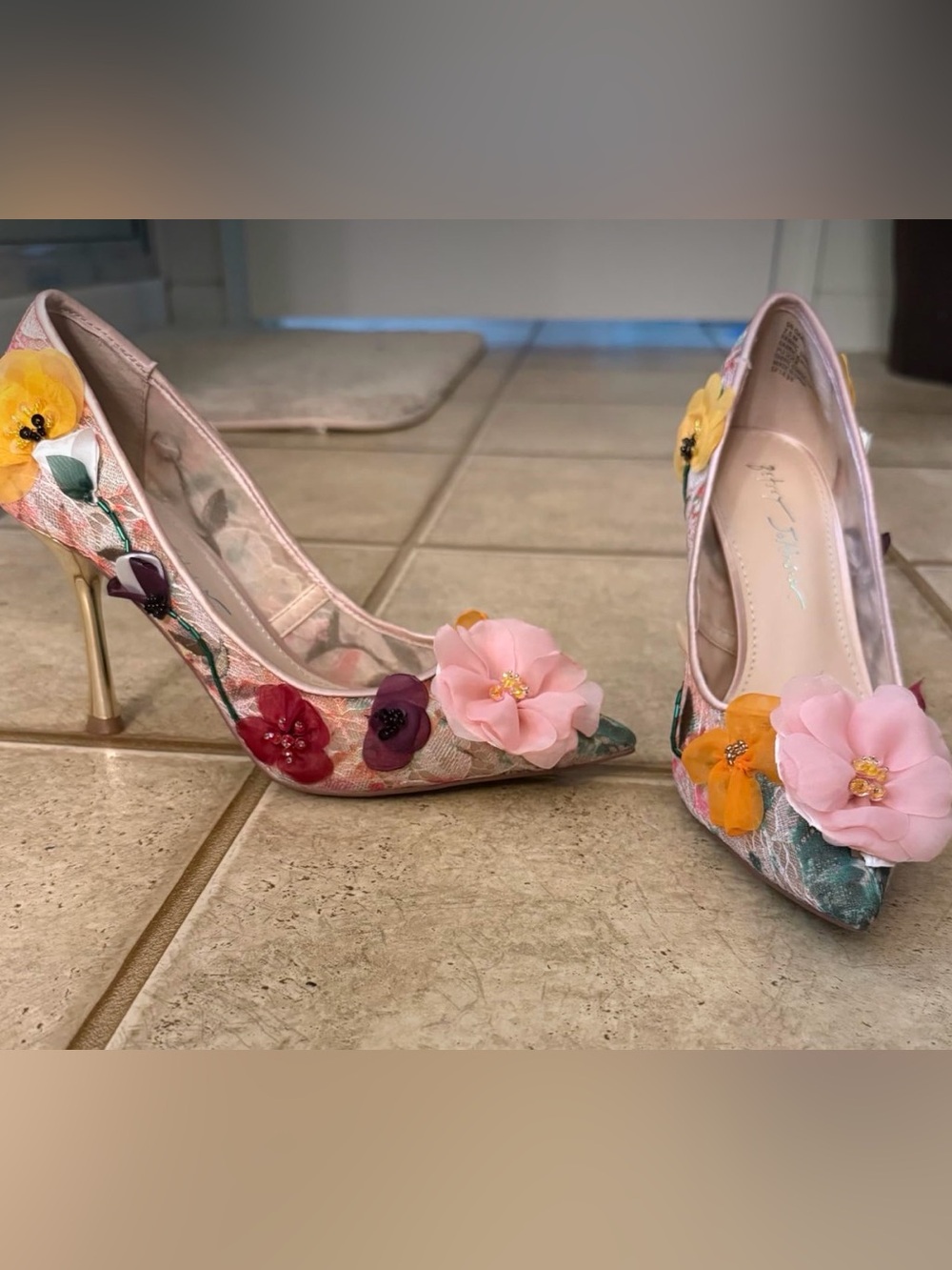 Bridal Pink Floral 3D Flower Embellished High Heel Pump